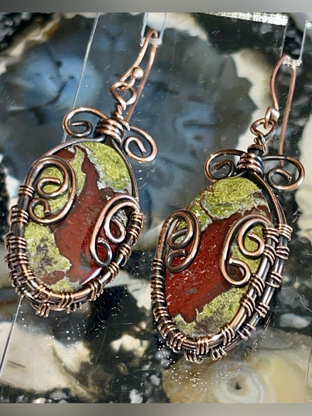 Dragon Bloodstone Jasper Crystal Earrings 2 1/4”